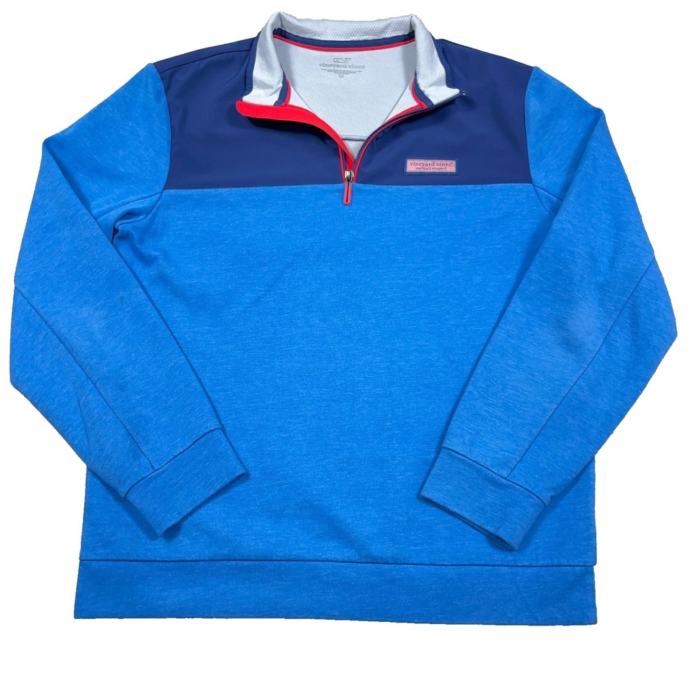Vineyard Vines Sweater Men Medium Blue Pullover Performance 1/4 Zip Colorblock *